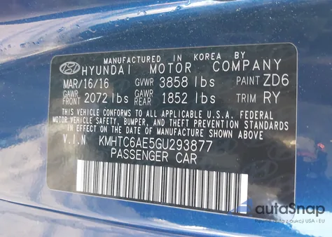 2016 Hyundai Veloster Turbo из США, поврежденный, VIN KMHTC6AE5GU293877